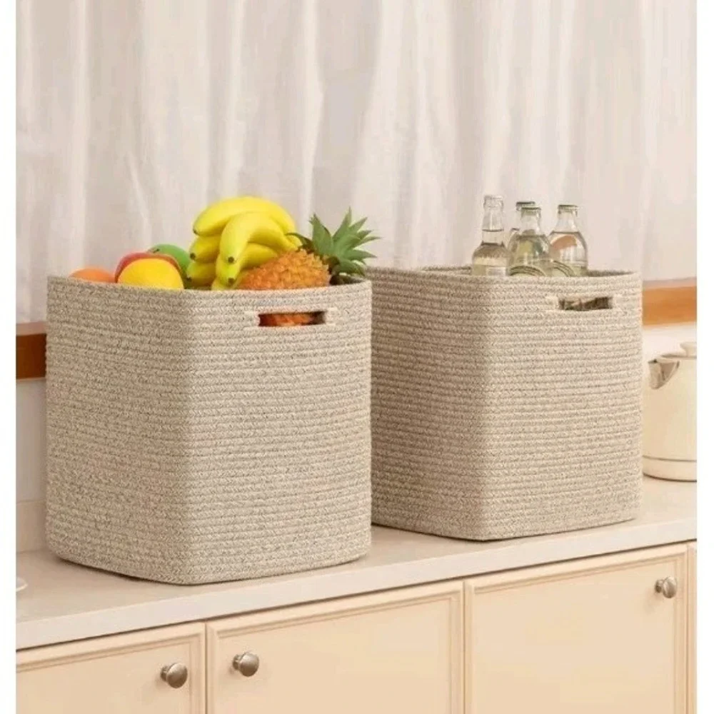 2 Pack, 13 Inch Collapsible Storage Cubes, Heavy-Duty With Handles, Boho Brown